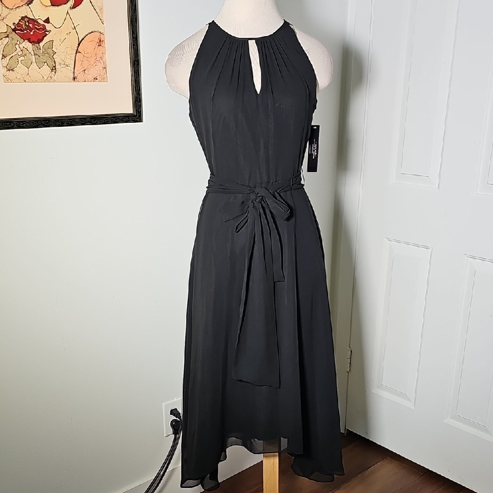 Tahari Elegant Black Sleeveless Maxi Dress Withwaist Tie Sz 2 NWT